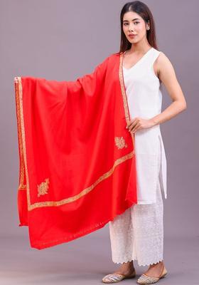 Red Floral Woolen Shawls