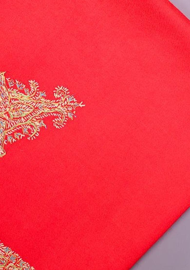Red Floral Woolen Shawls - Indya
