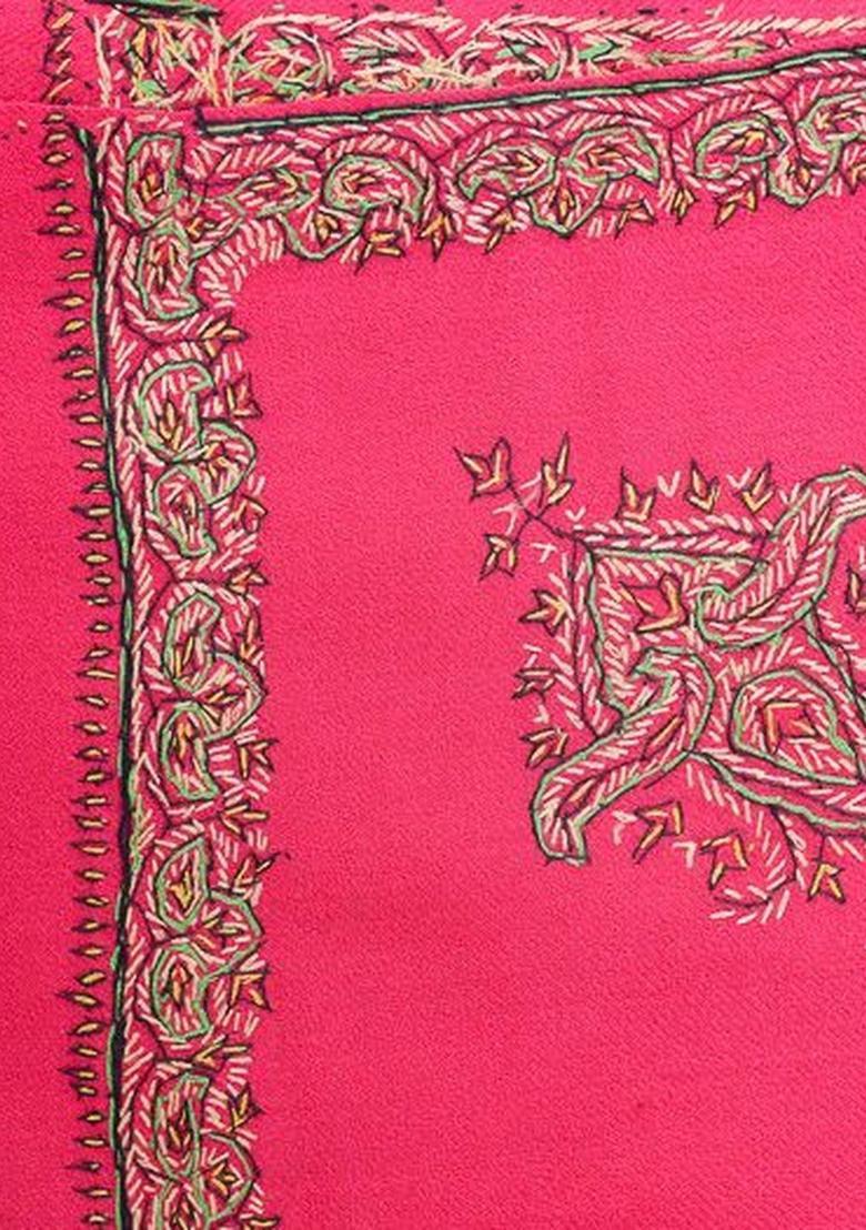 Pink Floral Woolen Shawls - Indya