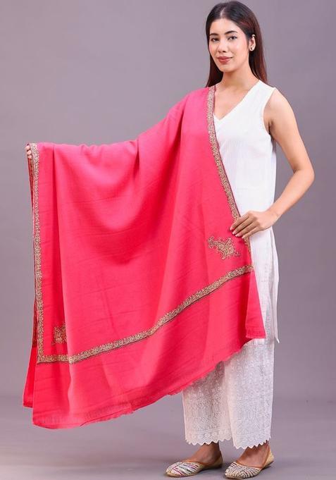 Pink Floral Woolen Shawls