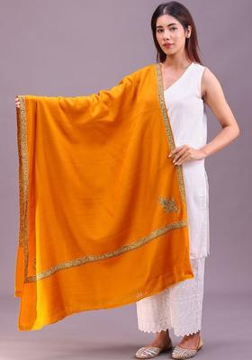 Mustard Floral Woolen Shawls