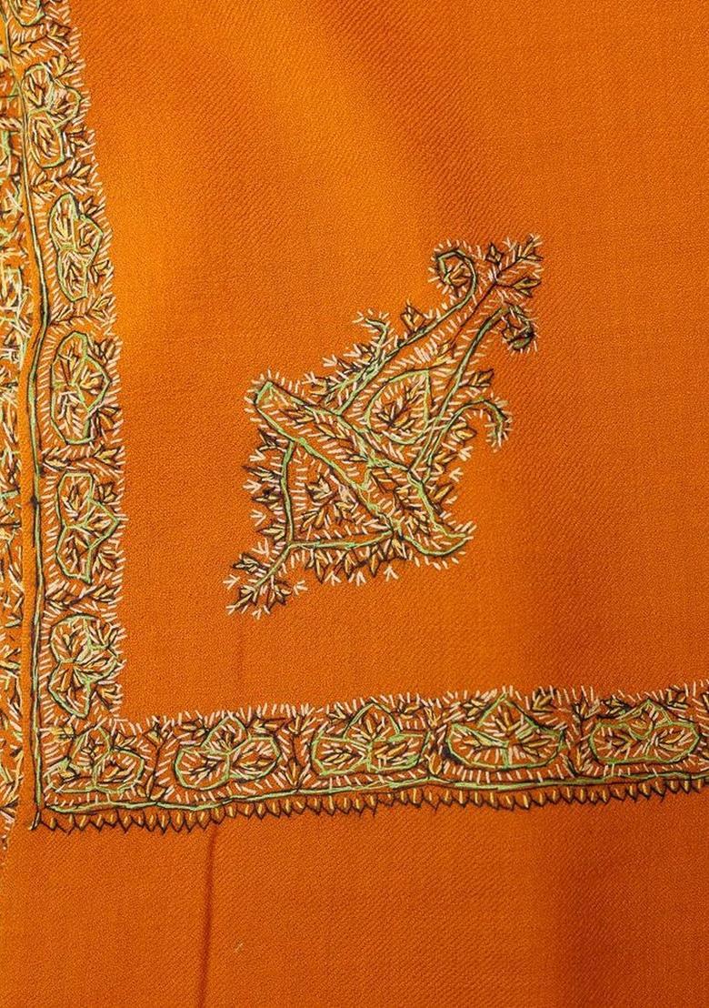 Mustard Floral Woolen Shawls - Indya