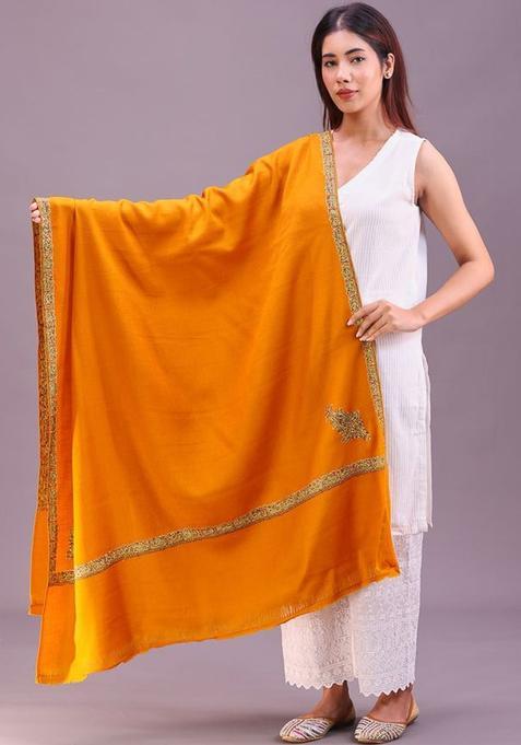 Mustard Floral Woolen Shawls