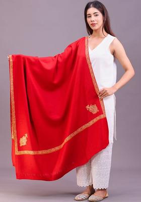 Maroon Floral Woolen Shawls