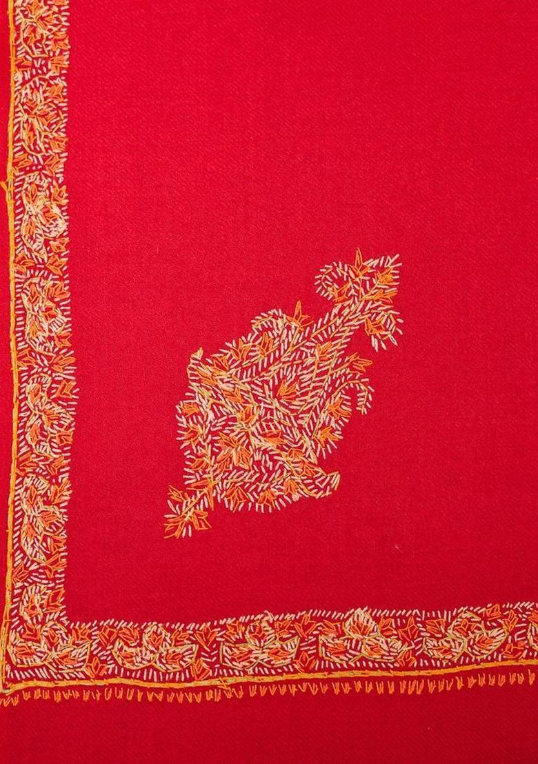 Maroon Floral Woolen Shawls - Indya