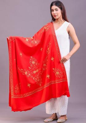 Red Floral Woolen Shawls