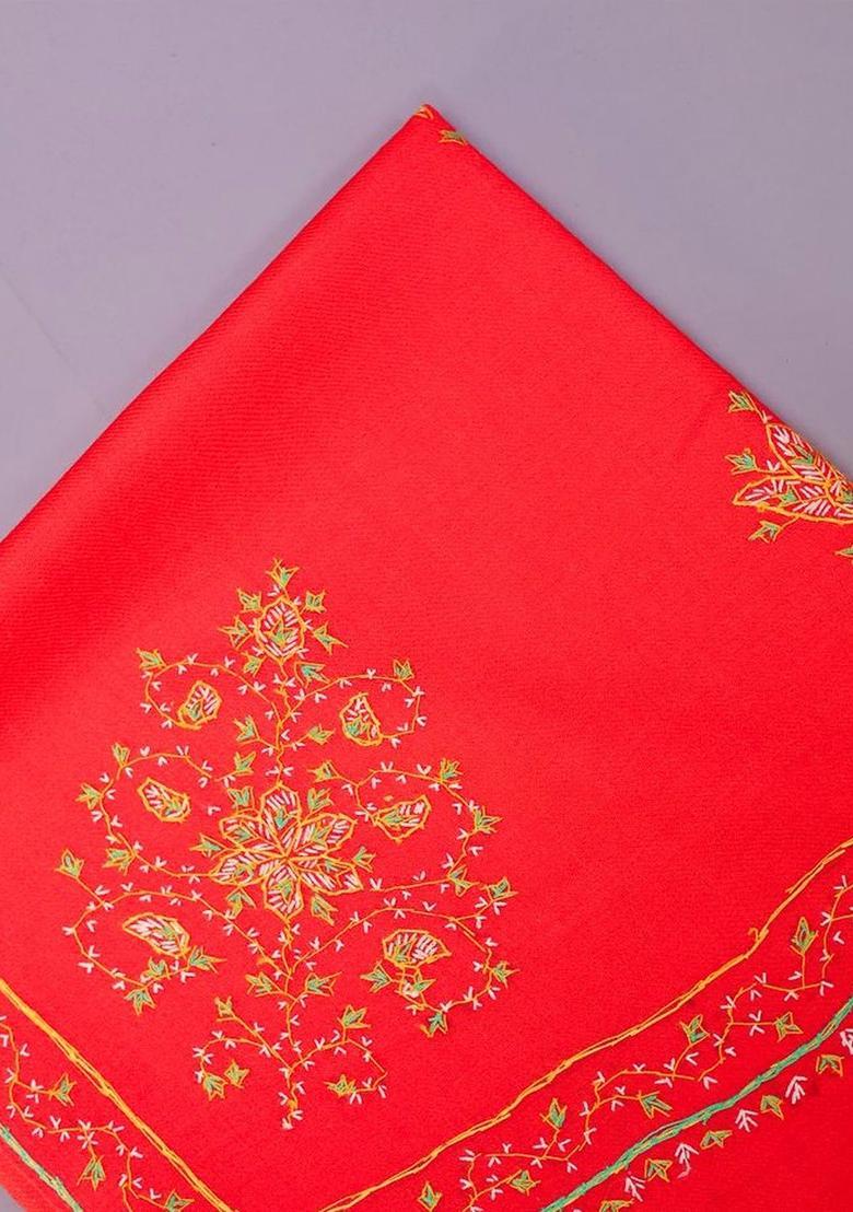 Red Floral Woolen Shawls - Indya