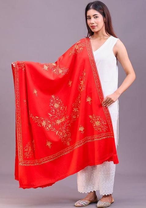 Red Floral Woolen Shawls