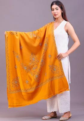 Mustard Floral Woolen Shawls
