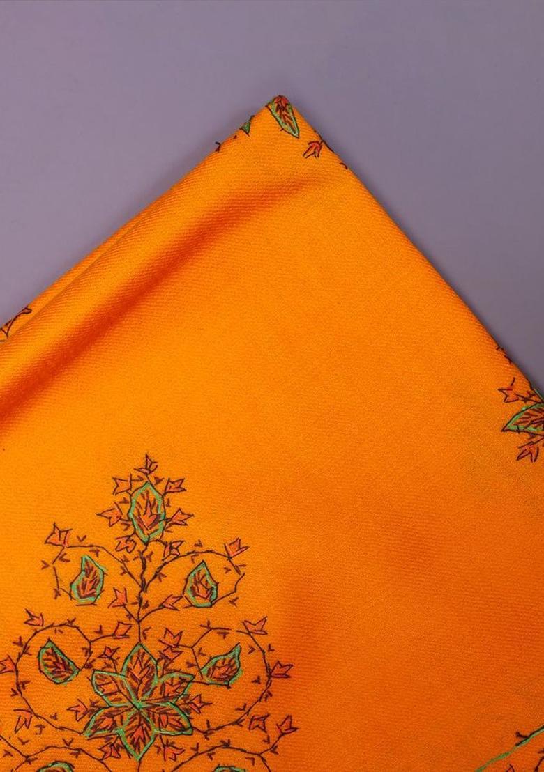 Mustard Floral Woolen Shawls - Indya