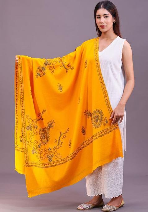 Yellow Floral Woolen Shawls