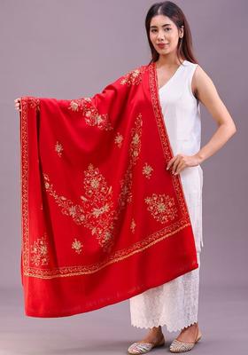 Maroon Floral Woolen Shawls