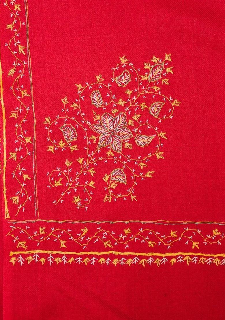 Maroon Floral Woolen Shawls - Indya