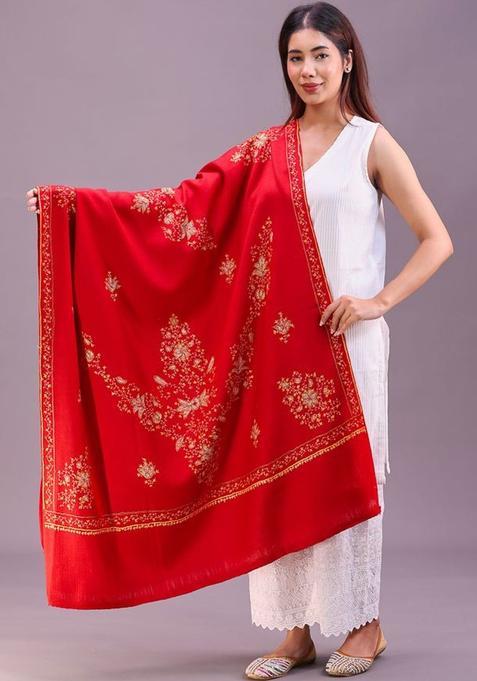 Maroon Floral Woolen Shawls