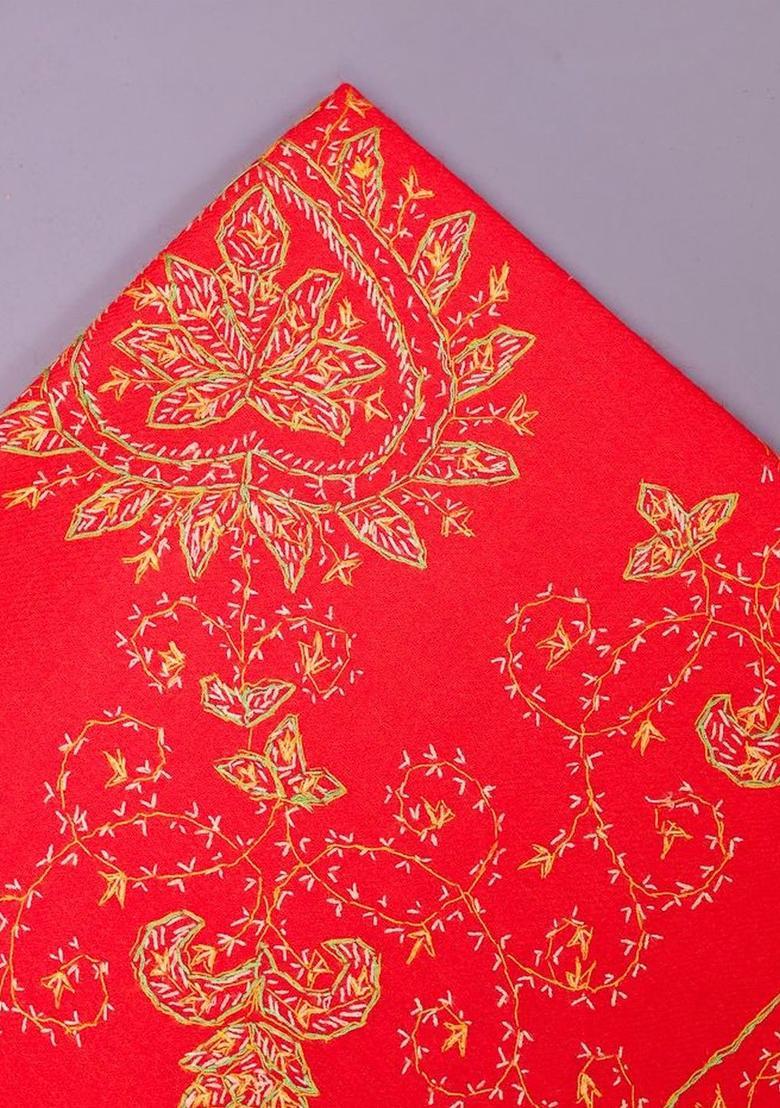 Red Floral Woolen Shawls - Indya