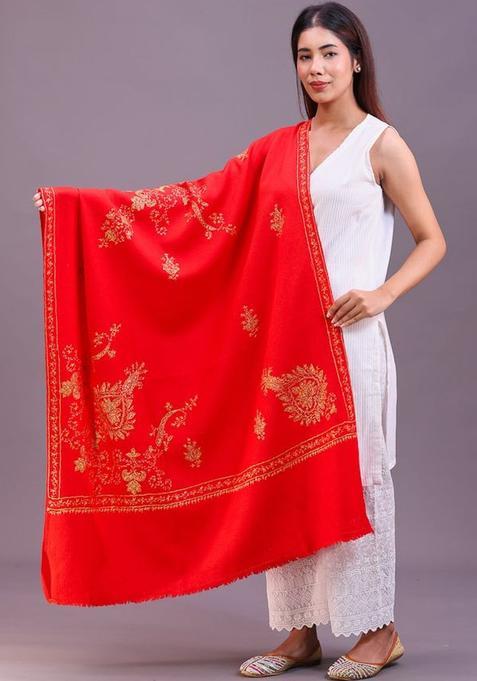 Red Floral Woolen Shawls