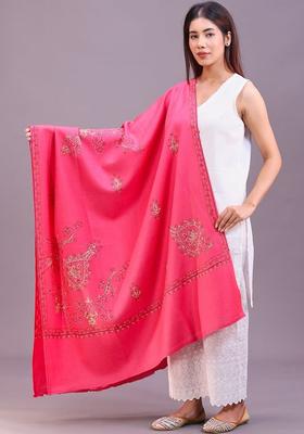 Pink Floral Woolen Shawls