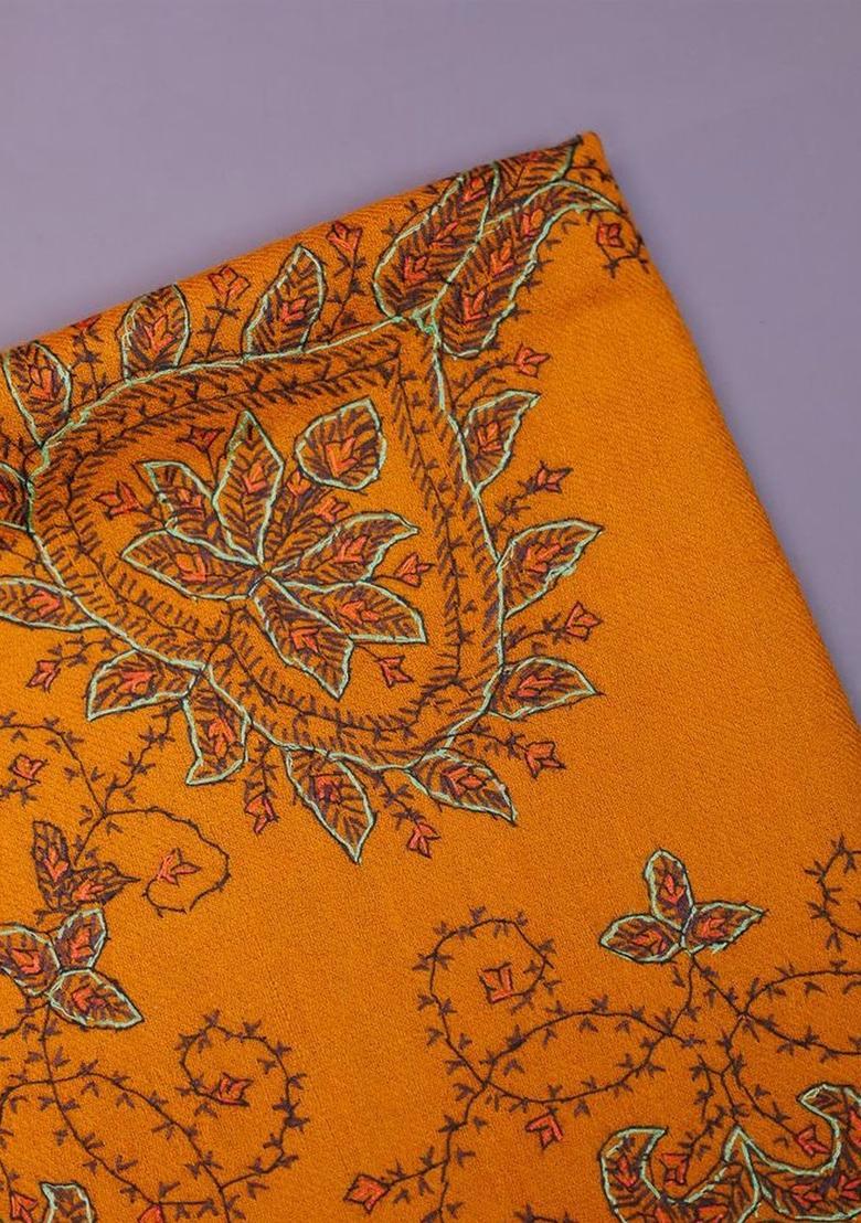 Mustard Floral Woolen Shawls - Indya