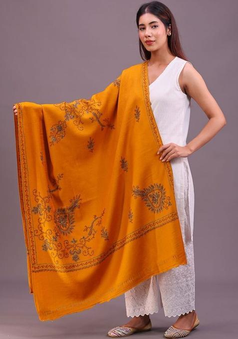 Mustard Floral Woolen Shawls