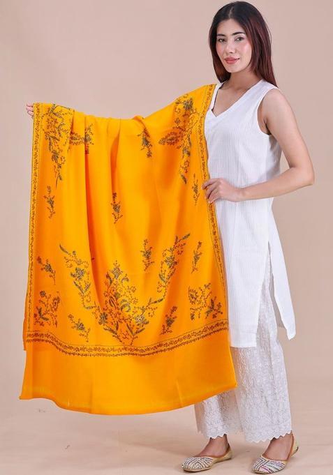 Yellow Floral Woolen Shawls