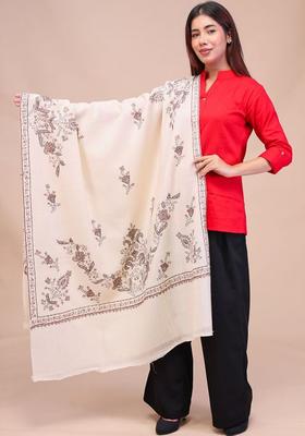 White Floral Woolen Shawls