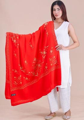 Red Floral Woolen Shawls