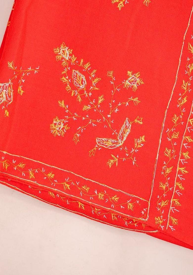 Red Floral Woolen Shawls - Indya