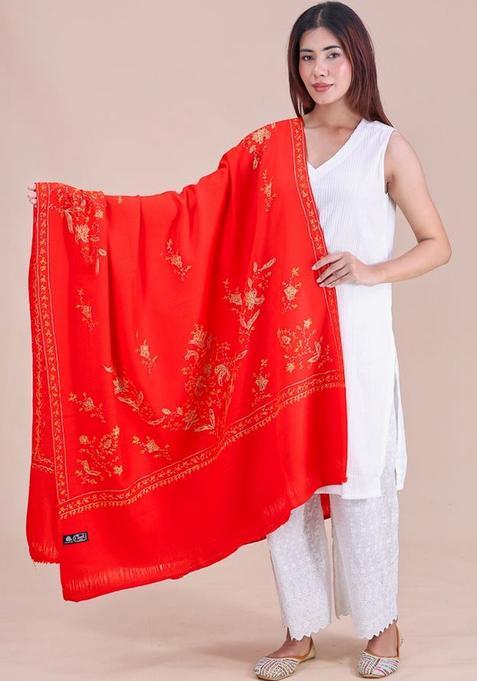 Red Floral Woolen Shawls