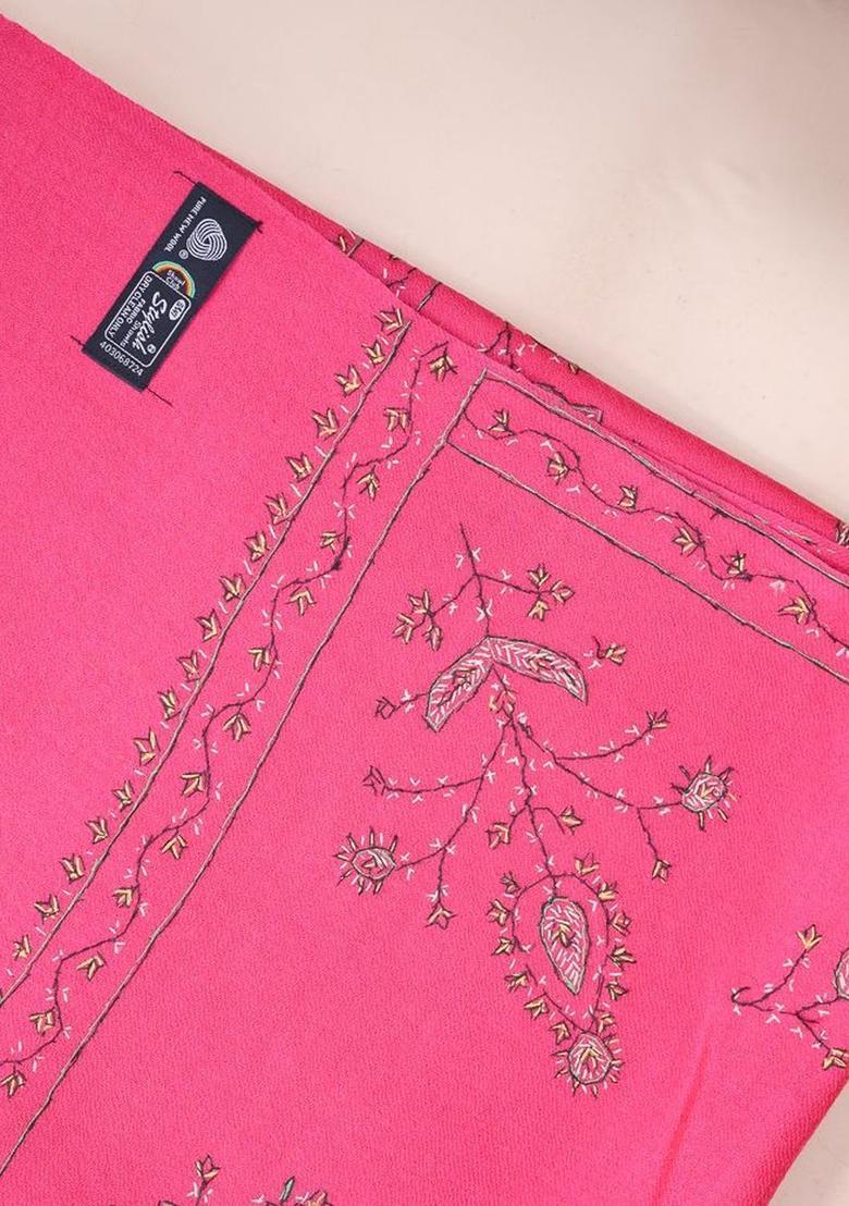 Pink Floral Woolen Shawls - Indya