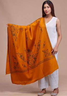 Mustard Floral Woolen Shawls
