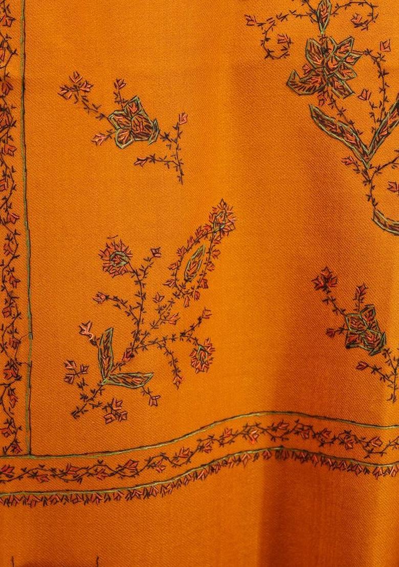 Mustard Floral Woolen Shawls - Indya