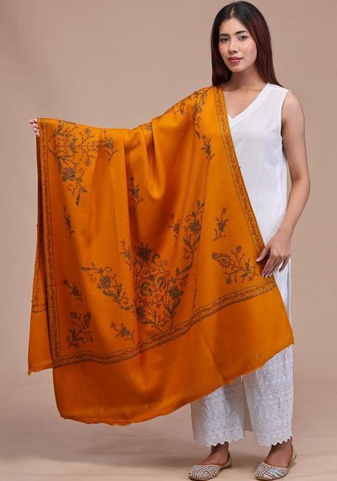 Mustard Floral Woolen Shawls
