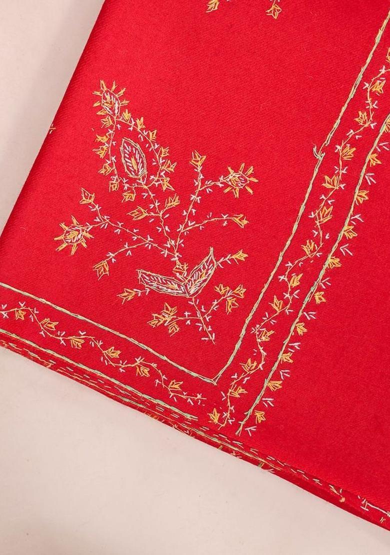 Maroon Floral Woolen Shawls - Indya