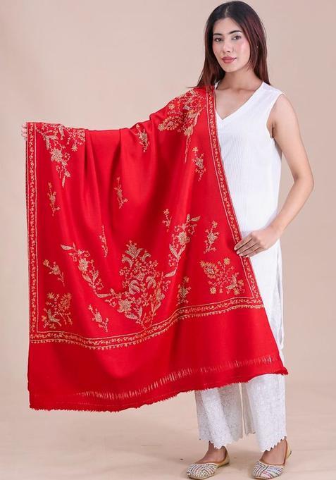 Maroon Floral Woolen Shawls