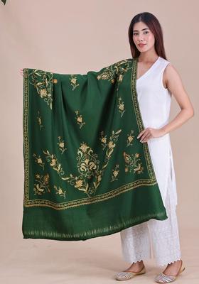 Green Floral Woolen Shawls