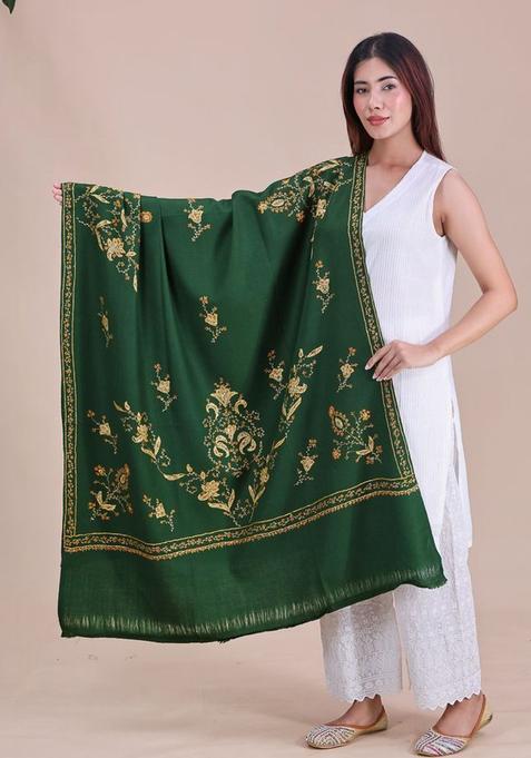 Green Floral Woolen Shawls