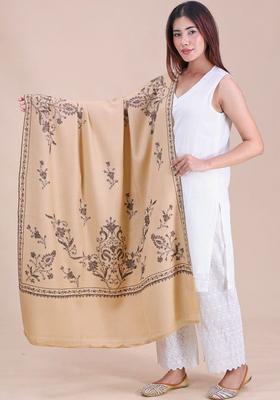 Beige Floral Woolen Shawls