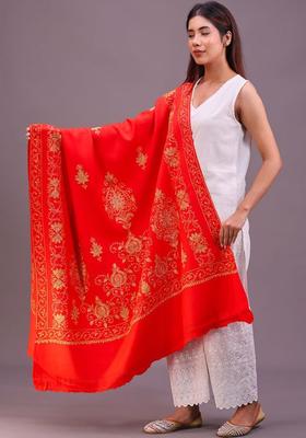 Red Floral Woolen Shawls