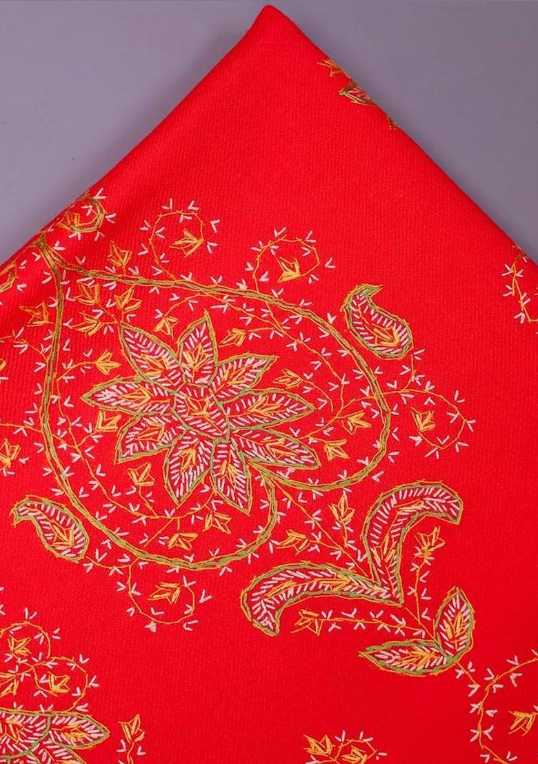 Red Floral Woolen Shawls - Indya