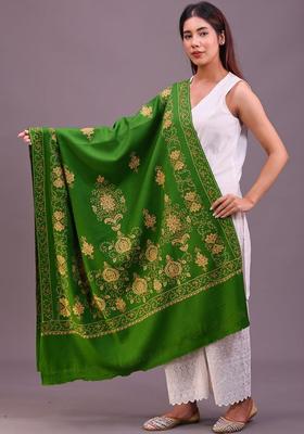Green Floral Woolen Shawls