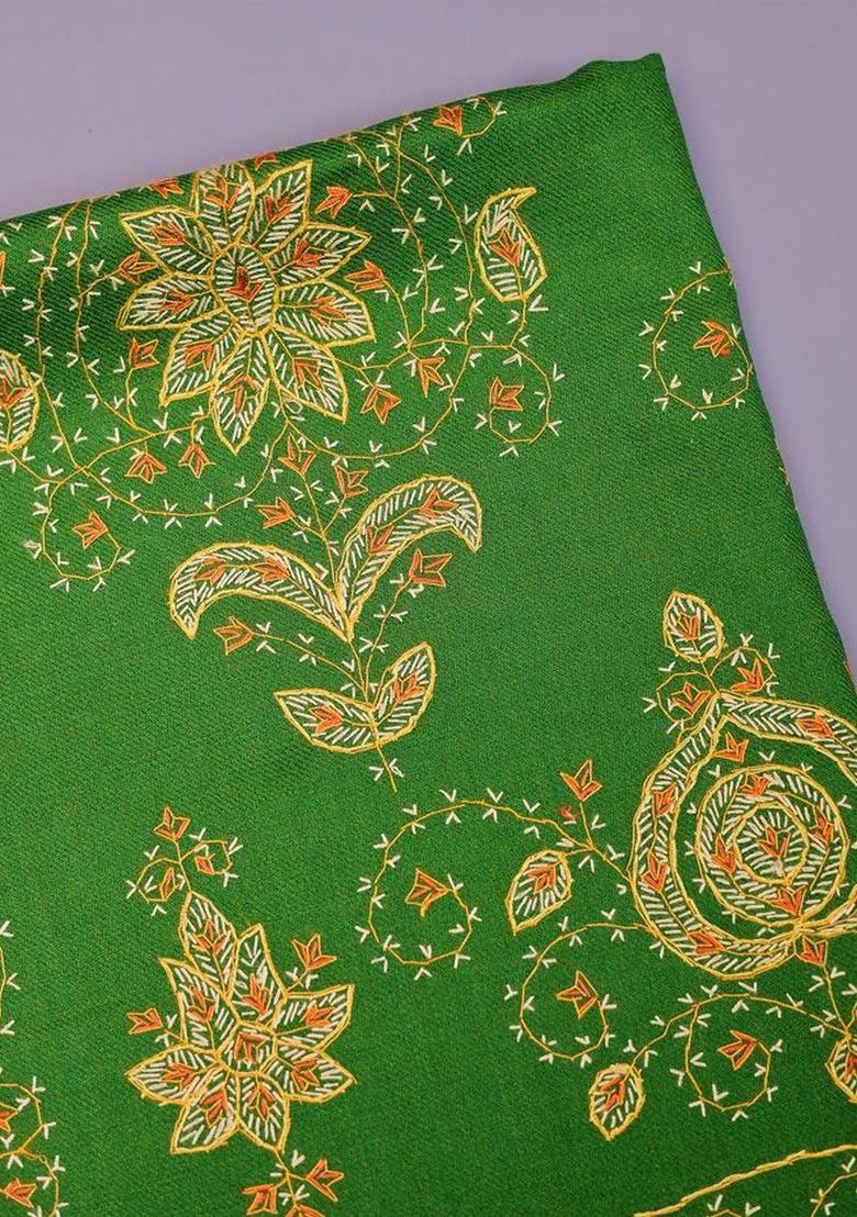 Green Floral Woolen Shawls - Indya