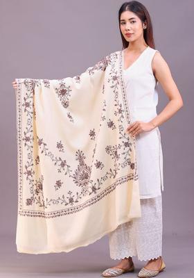 White Floral Woolen Shawls