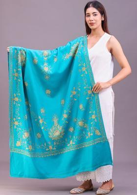 Sea Green Floral Woolen Shawls