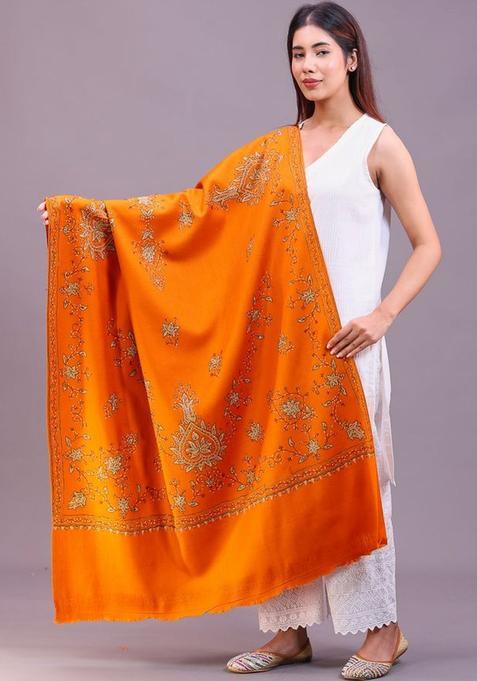 Rust Floral Woolen Shawls