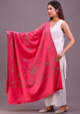 Pink Floral Woolen Shawls