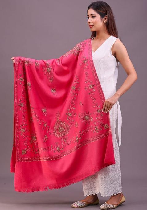 Pink Floral Woolen Shawls