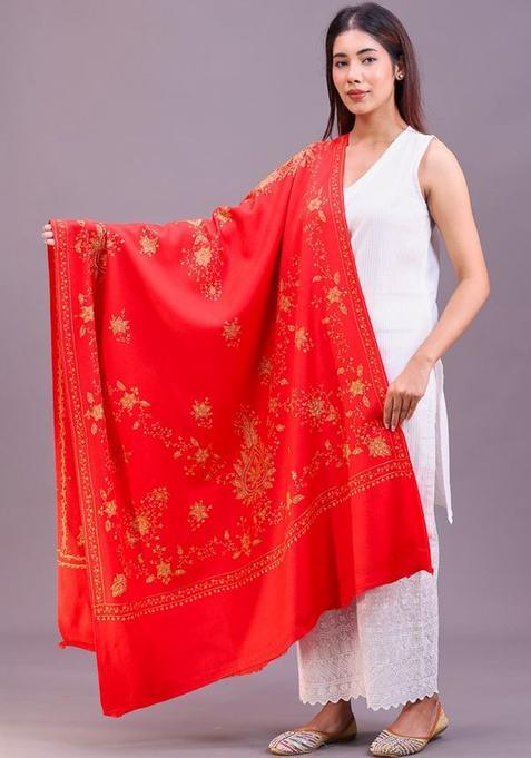 Red Floral Woolen Shawls