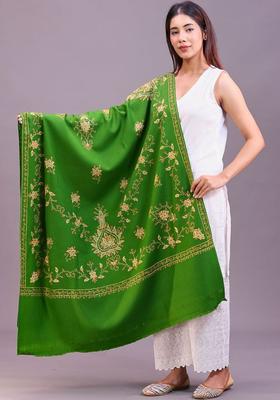 Green Floral Woolen Shawls