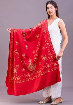 Maroon Floral Woolen Shawls