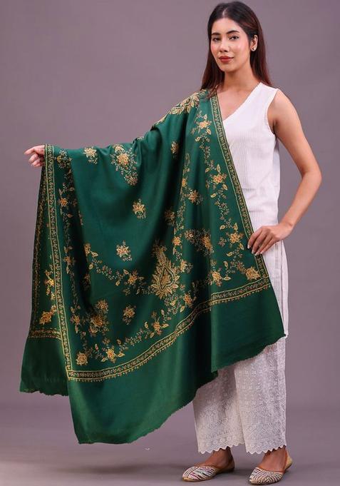 Green Floral Woolen Shawls